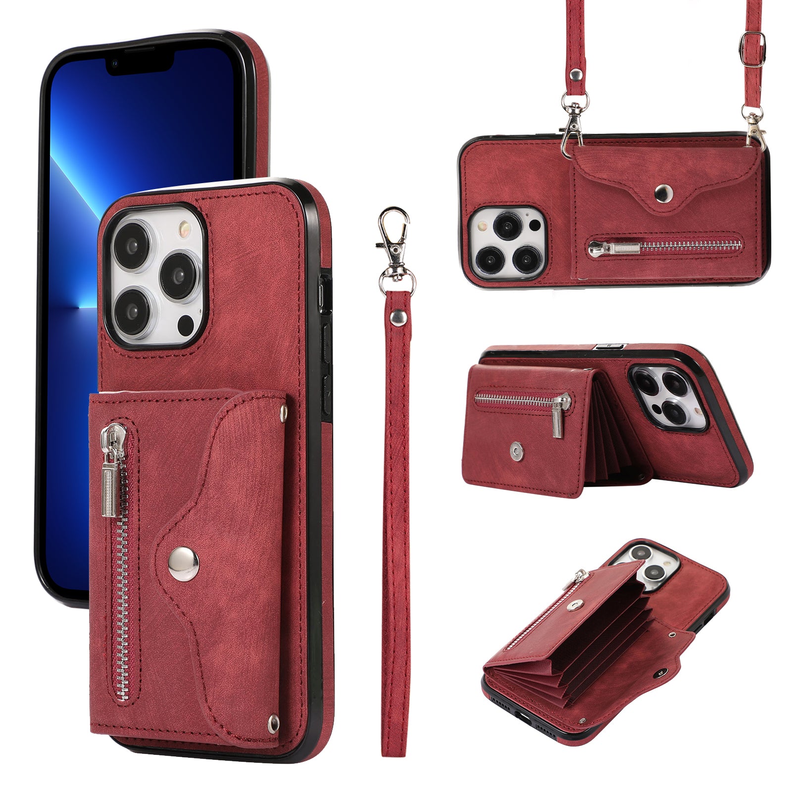 Pouzdro na mobilní telefon pro iPhone 13 Pro Max 6,7 palce PU kůže + TPU stojánek Zadní kryt tašky na blokovací kartu RFID Pouzdro na mobilní telefon pro iPhone 13 Pro Max 6,7 palce PU kůže + TPU stojánek Zadní kryt tašky na blokovací kartu RFID